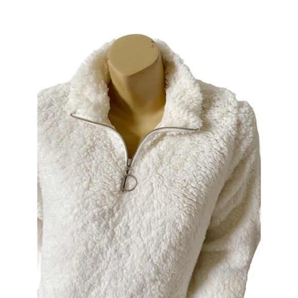 DEREK HEART Womens Size Junior Large Off White Plush Fleece Half Zip Jacket - Picture 5 of 7